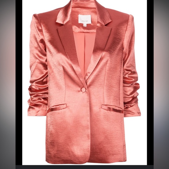 Cinq a Sept KYLIE RUCHED HAMMERED-SATIN BLAZER IN ROSEWOOD size 6 - Picture 3 of 8